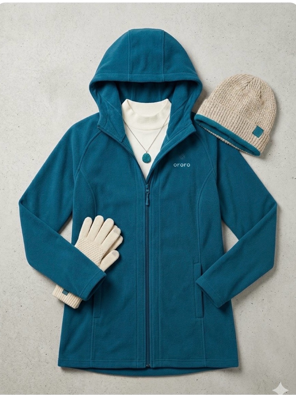 Ororo Felicity Heated Fleece Hoodie Jacket Long Full Zip NWOT S Teal No Battery